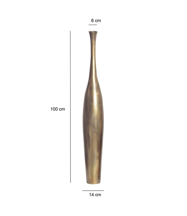Wohnling Decoratieve Vaas FLES L 100 cm Aluminium Goud Bloemenvaas Modern Groot, Decoratieve Vaas Extravagant voor Bloemen, XXL Aluminium Vloervaas Metaal Huisdecoratie Handgemaakt