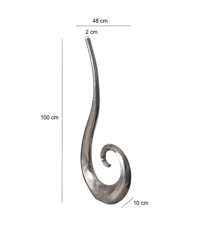 Wohnling Decoratieve vaas 100 cm Aluminium Zilveren spiraalvormige bloemenvaas Modern groot, decoratieve vaas extravagant voor bloemen, XXL aluminium vloervaas metaal huisdecoratie handgemaakt