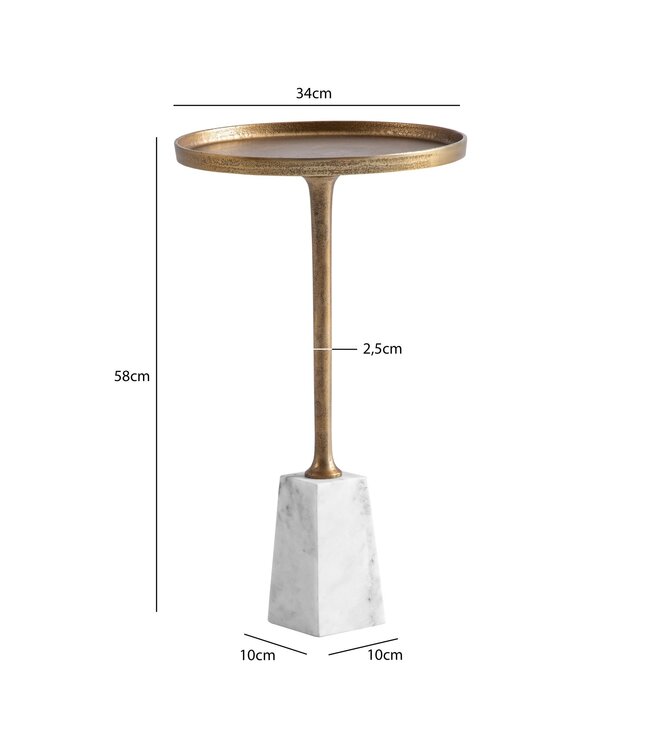 Wohnling Bijzettafel Echt Marmer Metaal 34x34x58 cm Bijzettafel Goud Wit, Kleine Bijzettafel Rond, Woonkamertafel Bank Modern, Marmeren Tafel Hoog