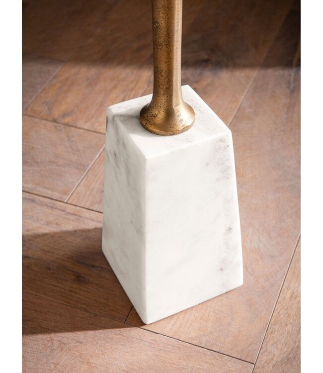 Wohnling Bijzettafel Echt Marmer Metaal 34x34x58 cm Bijzettafel Goud Wit, Kleine Bijzettafel Rond, Woonkamertafel Bank Modern, Marmeren Tafel Hoog