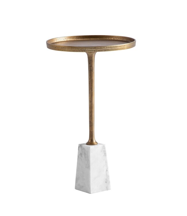 Wohnling Bijzettafel Echt Marmer Metaal 34x34x58 cm Bijzettafel Goud Wit, Kleine Bijzettafel Rond, Woonkamertafel Bank Modern, Marmeren Tafel Hoog