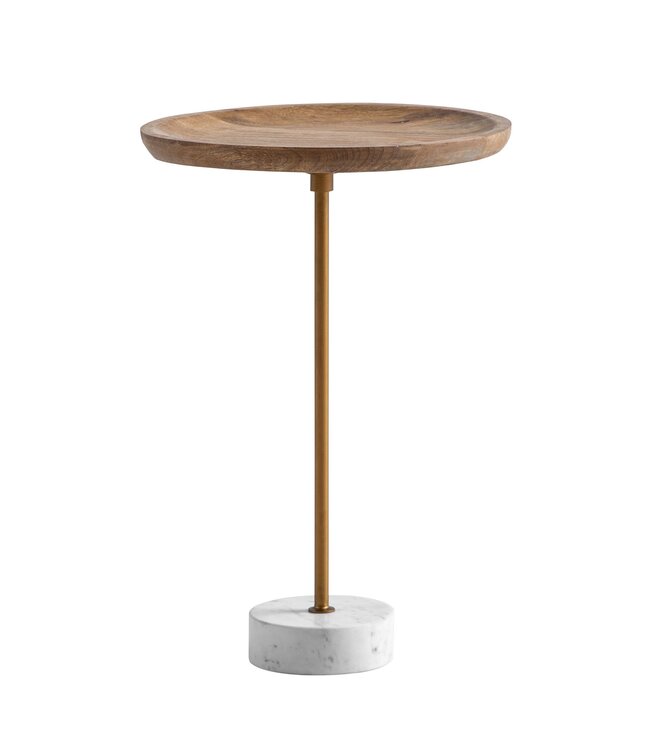 Wohnling Bijzettafel Mango Massief Hout Echt Marmer 40x40x55 cm Bijzettafel, Kleine Ronde Bijzettafel, Woonkamertafel Bank Modern, Sofa Tafel Hoog
