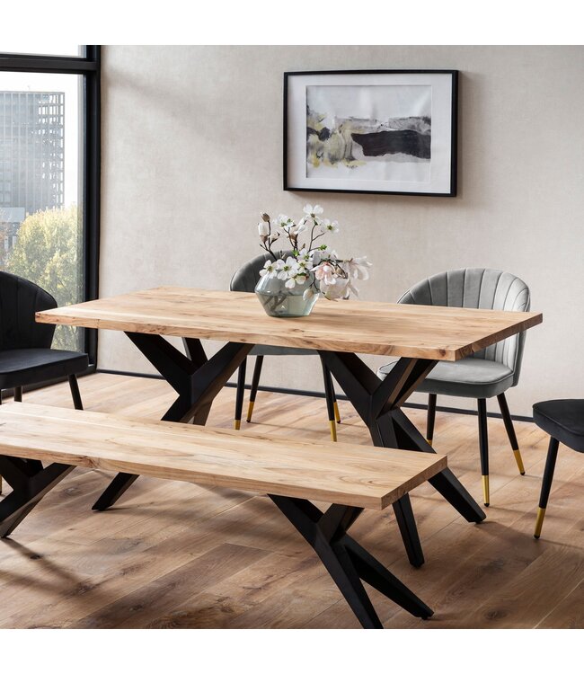 Wohnling Eetkamertafel 160x80x76 cm Acacia Massief Hout Metaal Eettafel Loft Stijl, Keukentafel met Metalen Poten, Houten Tafel Industrieel Groot, Eettafel Eetkamer Rechthoekig