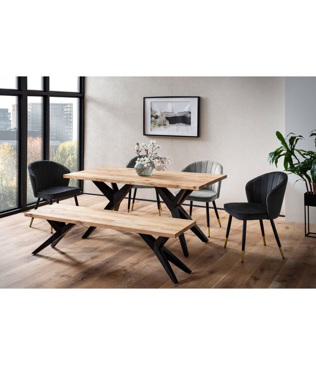 Wohnling Eetkamertafel 180x90x76 cm Acacia Massief Hout Metaal Eettafel Loft Stijl, Keukentafel met Metalen Poten, Houten Tafel Industrieel Groot, Eettafel Eetkamer Rechthoekig