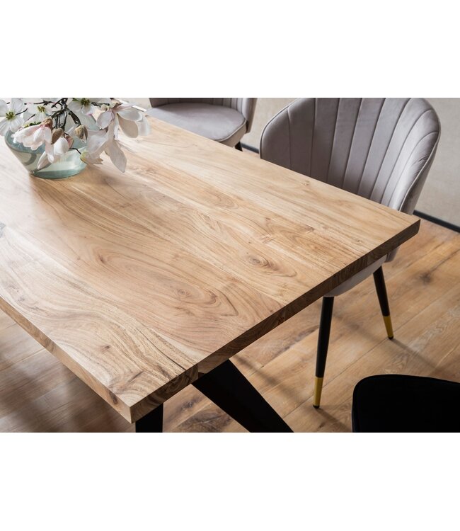 Wohnling Eetkamertafel 180x90x76 cm Acacia Massief Hout Metaal Eettafel Loft Stijl, Keukentafel met Metalen Poten, Houten Tafel Industrieel Groot, Eettafel Eetkamer Rechthoekig