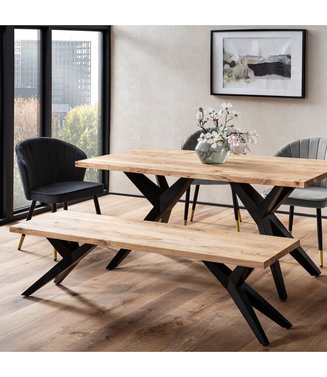 Wohnling eetkamerbank 120x45x45 cm acacia massief hout metaal loftstijl, eettafelbank massief houten bank zonder rugleuning, keukenbank eetkamerbank industrieel, eetkamerbank klein