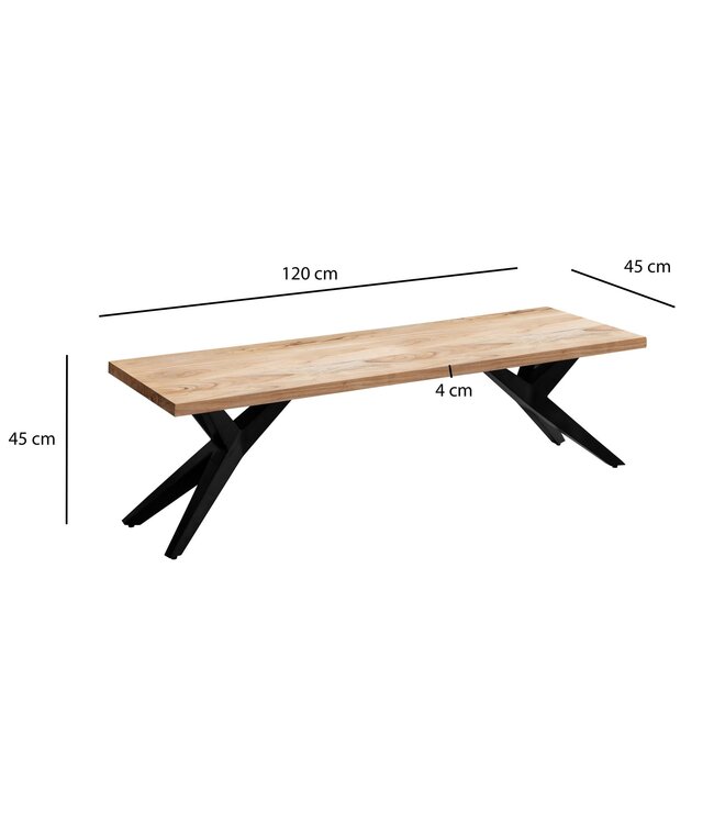 Wohnling eetkamerbank 120x45x45 cm acacia massief hout metaal loftstijl, eettafelbank massief houten bank zonder rugleuning, keukenbank eetkamerbank industrieel, eetkamerbank klein