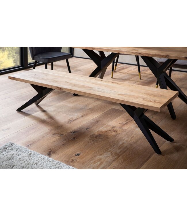 Wohnling eetkamerbank 160x45x45 cm acacia massief hout metaal loftstijl, eettafelbank massief houten bank zonder rugleuning, keukenbank eetkamerbank industrieel, eetkamerbank groot