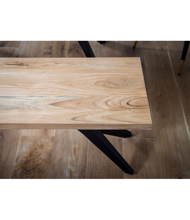 Wohnling eetkamerbank 160x45x45 cm acacia massief hout metaal loftstijl, eettafelbank massief houten bank zonder rugleuning, keukenbank eetkamerbank industrieel, eetkamerbank groot