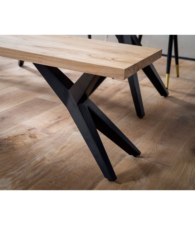 Wohnling eetkamerbank 160x45x45 cm acacia massief hout metaal loftstijl, eettafelbank massief houten bank zonder rugleuning, keukenbank eetkamerbank industrieel, eetkamerbank groot