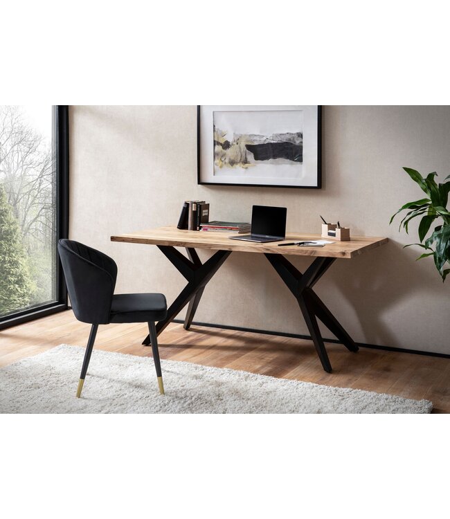 Wohnling Bureau 160x80x76 cm Massief acaciahouten computerbureau in loftstijl, thuiskantoorbureau met metalen poten, grote industriële houten tafel, rechthoekige laptoptafel voor studeerkamer