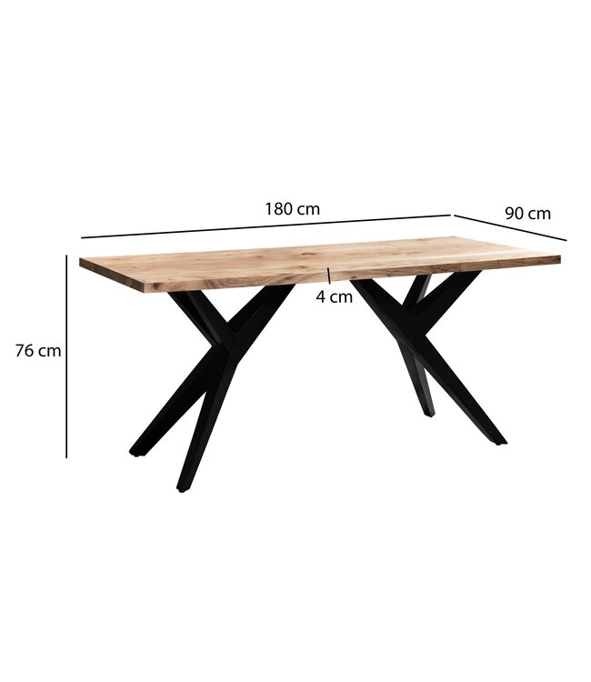 Wohnling Bureau 180x90x76 cm Acacia Massief Houten Computerbureau Loft Stijl, Thuiskantoor Bureau met Metalen Poten, Grote Industriële Houten Tafel, Rechthoekige Laptoptafel voor Studeerkamer