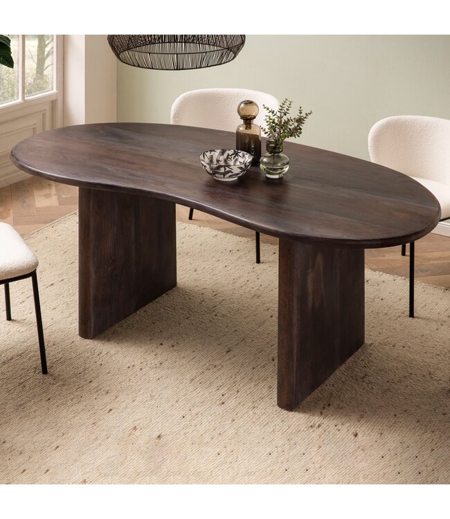 Wohnling Eettafel 180x90x75 cm Acacia Massief Hout Donkerbruin Eettafel Modern, Keukentafel Massief Niervorm, Houten Tafel Eetkamer, Grote Eettafel Hout