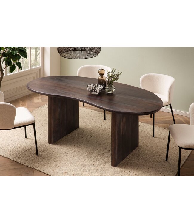 Wohnling Eettafel 180x90x75 cm Acacia Massief Hout Donkerbruin Eettafel Modern, Keukentafel Massief Niervorm, Houten Tafel Eetkamer, Grote Eettafel Hout