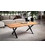 Wohnling salontafel 120x60x46 cm acacia massief hout / metalen boomrand, design woonkamertafel rechthoekig, salontafel bruin, salontafel met zwarte poten in X-vorm