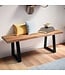 Wohnling kledingkastbank 120x40x45,5 cm acacia massief hout / metaal met boomrand, halbank massief houten bank zonder rugleuning, halbank moderne entree kleine trapeziumvormige poten zwart