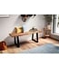 Wohnling kledingkastbank 120x40x45,5 cm acacia massief hout / metaal met boomrand, halbank massief houten bank zonder rugleuning, halbank moderne entree kleine trapeziumvormige poten zwart