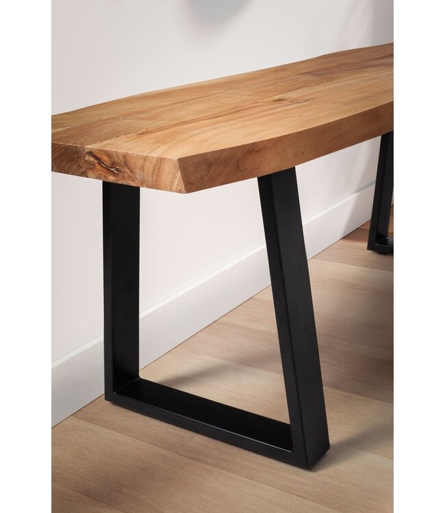 Wohnling kledingkastbank 120x40x45,5 cm acacia massief hout / metaal met boomrand, halbank massief houten bank zonder rugleuning, halbank moderne entree kleine trapeziumvormige poten zwart