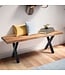 Wohnling kledingkastbank 120x40x45,5 cm acacia massief hout / metaal met boomrand, halbank massief houten bank zonder rugleuning, halbank moderne entree kleine X-poten zwart