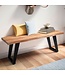 Wohnling kledingkastbank 120x40x45,5 cm acacia massief hout / metaal met boomrand, halbank massief houten bank zonder rugleuning, halbank moderne entree kleine U-poten zwart