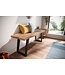 Wohnling kledingkastbank 120x40x45,5 cm acacia massief hout / metaal met boomrand, halbank massief houten bank zonder rugleuning, halbank moderne entree kleine U-poten zwart
