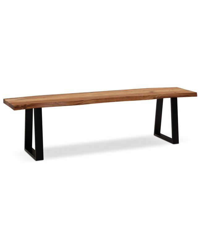 Wohnling eetkamerbank 120x40x45,5 cm acacia massief hout / metaal met boomrand, eettafelbank massief houten bank zonder rugleuning, keukenbank eetbank modern, eetkamerbank klein