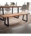 Wohnling eetkamerbank 140x40x45,5 cm acacia massief hout / metaal met boomrand, eettafelbank massief houten bank zonder rugleuning, keukenbank eetbank modern, eetkamerbank klein