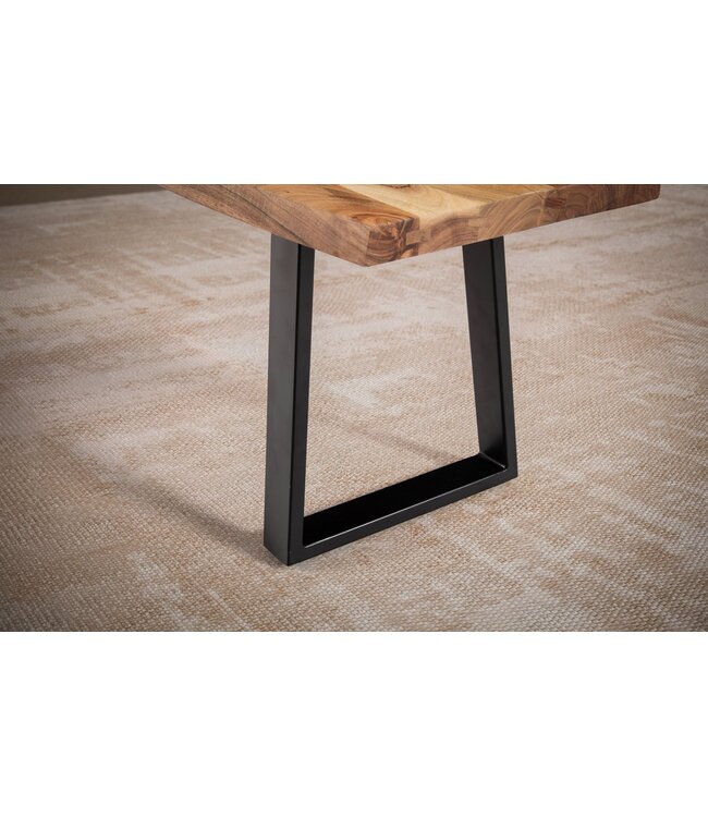 Wohnling eetkamerbank 140x40x45,5 cm acacia massief hout / metaal met boomrand, eettafelbank massief houten bank zonder rugleuning, keukenbank eetbank modern, eetkamerbank klein