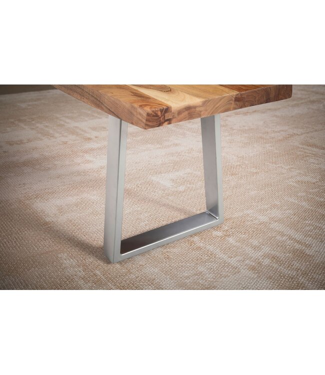 Wohnling eetkamerbank 120x40x45,5 cm acacia massief hout / metaal met boomrand, eettafelbank massief houten bank zonder rugleuning, keukenbank chroom eetkamerbank modern, eetkamerbank klein
