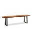 Wohnling eetkamerbank 120x40x45,5 cm acacia massief hout / metaal met boomrand, eettafelbank massief houten bank zonder rugleuning, keukenbank chroom eetkamerbank modern, eetkamerbank klein