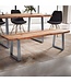 Wohnling eetkamerbank 140x40x45,5 cm acacia massief hout / metaal met boomrand, eettafelbank massief houten bank zonder rugleuning, keukenbank chroom eetkamerbank modern, eetkamerbank klein