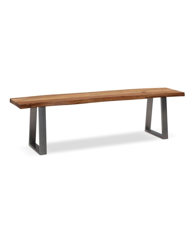 Wohnling eetkamerbank 140x40x45,5 cm acacia massief hout / metaal met boomrand, eettafelbank massief houten bank zonder rugleuning, keukenbank chroom eetkamerbank modern, eetkamerbank klein