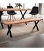 Wohnling eetkamerbank 120x40x45,5 cm acacia massief hout / metaal met boomrand, eettafelbank modern, massief houten bank zonder rugleuning, keukenbank eetbank met X-poten, kleine eetkamerbank