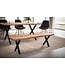 Wohnling eetkamerbank 120x40x45,5 cm acacia massief hout / metaal met boomrand, eettafelbank modern, massief houten bank zonder rugleuning, keukenbank eetbank met X-poten, kleine eetkamerbank