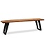 Wohnling eetkamerbank 120x40x45,5 cm acacia massief hout / metaal met boomrand, eettafelbank modern, massief houten bank zonder rugleuning, keukenbank eetbank met U-poten, kleine eetkamerbank