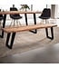 Wohnling eetkamerbank 140x40x45,5 cm acacia massief hout / metaal met boomrand, eettafelbank modern, massief houten bank zonder rugleuning, keukenbank eetbank met U-poten, kleine eetkamerbank