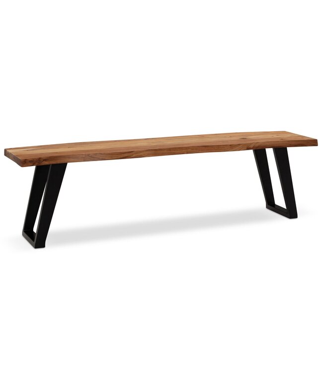 Wohnling eetkamerbank 140x40x45,5 cm acacia massief hout / metaal met boomrand, eettafelbank modern, massief houten bank zonder rugleuning, keukenbank eetbank met U-poten, kleine eetkamerbank