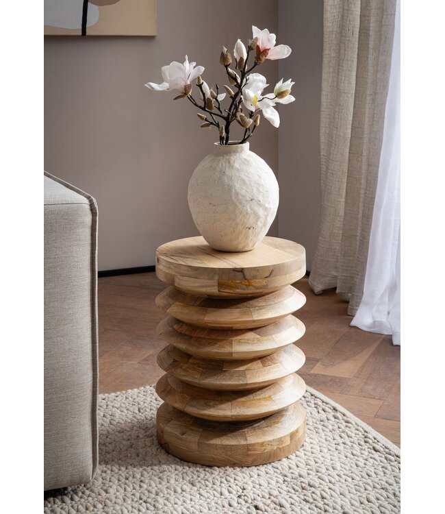 Wohnling Bijzettafel Mango Massief Hout Natuurlijk Gebleekt 35x35x45 cm Bijzettafel, Kleine Bijzettafel Lichtbruin Rond, Woonkamertafel Bank Modern, Sofatafel Bloementafel Hoog