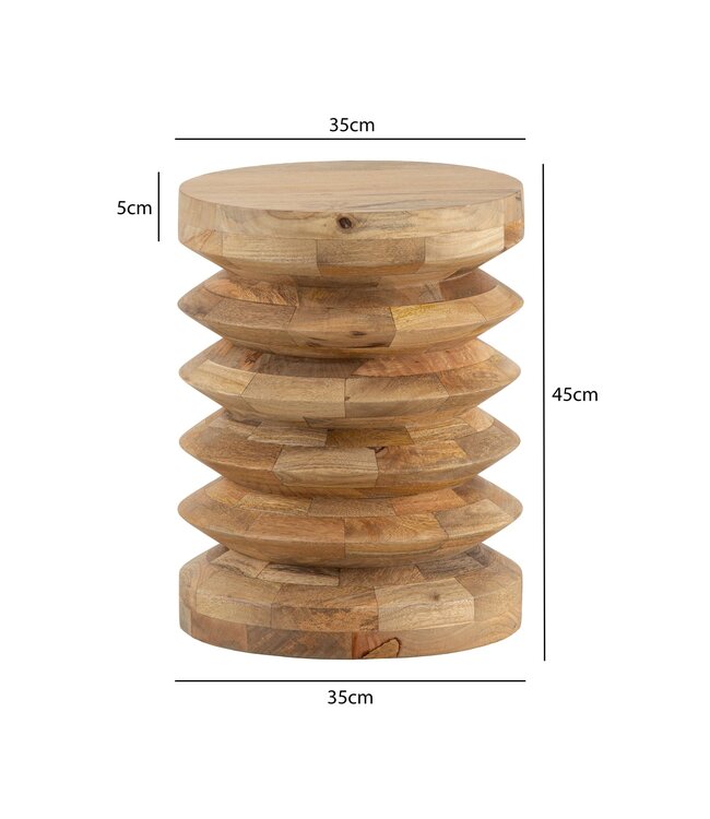 Wohnling Bijzettafel Mango Massief Hout Natuurlijk Gebleekt 35x35x45 cm Bijzettafel, Kleine Bijzettafel Lichtbruin Rond, Woonkamertafel Bank Modern, Sofatafel Bloementafel Hoog