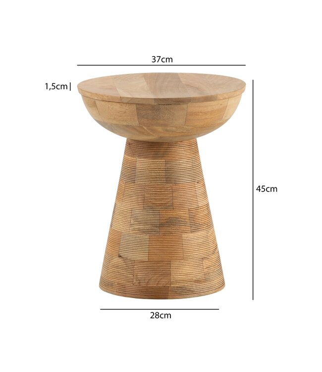 Wohnling Bijzettafel Mango Massief Hout Natuurlijk Gebleekt 37x37x45 cm Bijzettafel, Kleine Bijzettafel Lichtbruin Rond, Woonkamertafel Bank Gegroefd Patroon Modern, Sofatafel Bloementafel Hoog