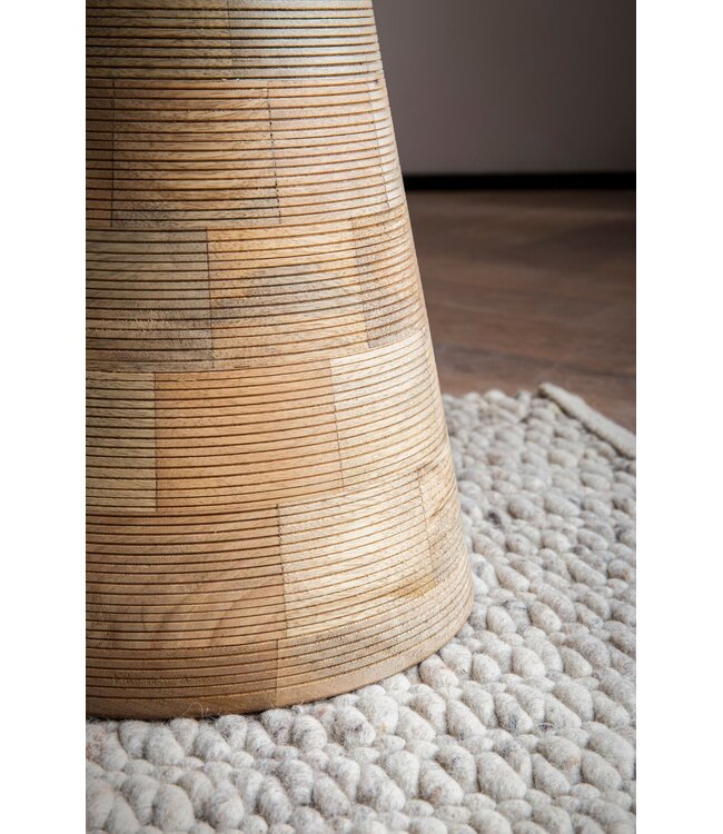 Wohnling Bijzettafel Mango Massief Hout Natuurlijk Gebleekt 37x37x45 cm Bijzettafel, Kleine Bijzettafel Lichtbruin Rond, Woonkamertafel Bank Gegroefd Patroon Modern, Sofatafel Bloementafel Hoog