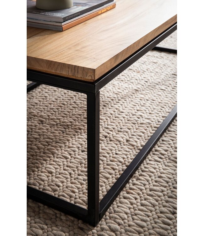 Wohnling salontafel 120x60x40 cm acacia massief hout metalen salontafel rechthoekig, design woonkamertafel met natuurlijke houtnerf, salontafel woonkamer modern