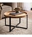 Wohnling Salontafel 60x60x36 cm Acacia Massief Hout Metaal Lichtbruin Ronde Salontafel, Design Woonkamertafel met Opstaande Rand, Industriële Salontafel Woonkamer Modern