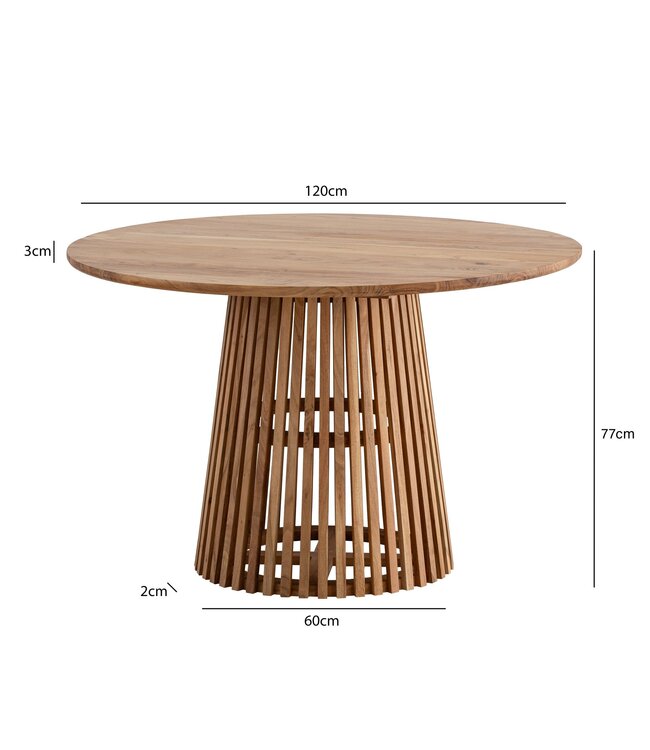 Wohnling Eetkamertafel 120x120x77 cm Acacia Massief Hout Lichtbruin Eettafel Modern, Massieve Keukentafel met Latwerk Frame, Houten Tafel Eetkamer Rond, Kleine Eettafel Hout