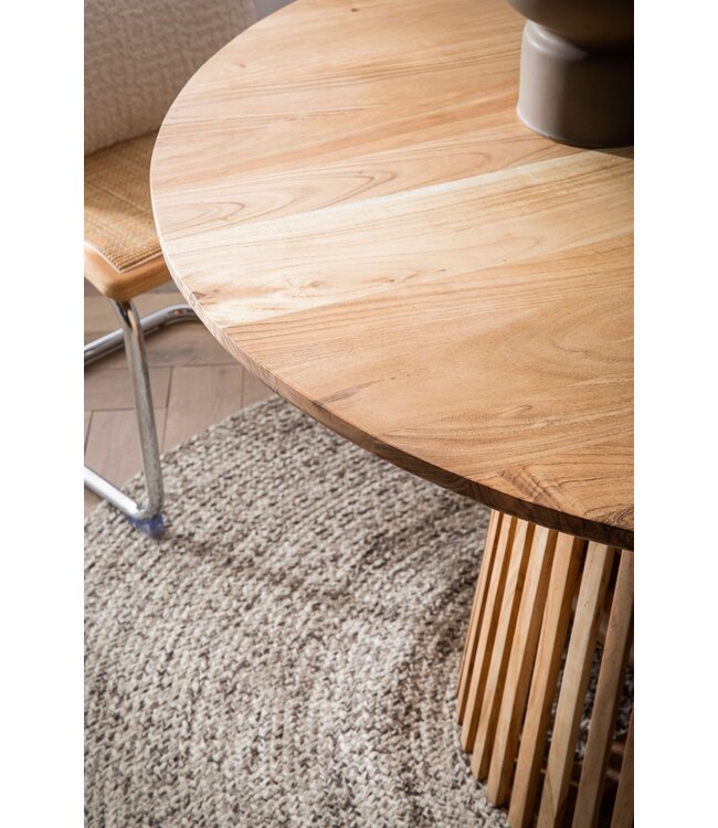 Wohnling Eetkamertafel 120x120x77 cm Acacia Massief Hout Lichtbruin Eettafel Modern, Massieve Keukentafel met Latwerk Frame, Houten Tafel Eetkamer Rond, Kleine Eettafel Hout
