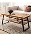 Wohnling salontafel 100x40x41 cm salontafel bruin met visgraatmotief, design woonkamertafel rechthoekig, salontafel modern met plank, salontafel met metalen frame
