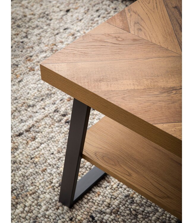 Wohnling salontafel 100x40x41 cm salontafel bruin met visgraatmotief, design woonkamertafel rechthoekig, salontafel modern met plank, salontafel met metalen frame