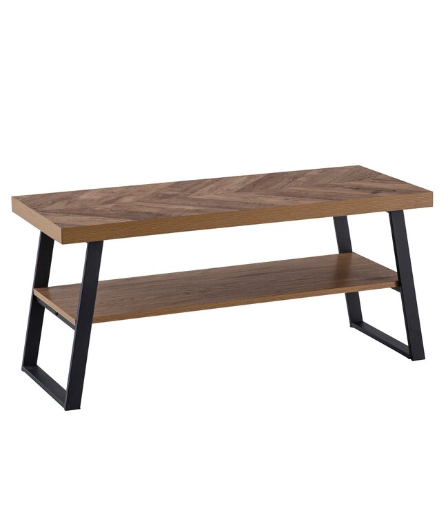 Wohnling salontafel 100x40x41 cm salontafel bruin met visgraatmotief, design woonkamertafel rechthoekig, salontafel modern met plank, salontafel met metalen frame