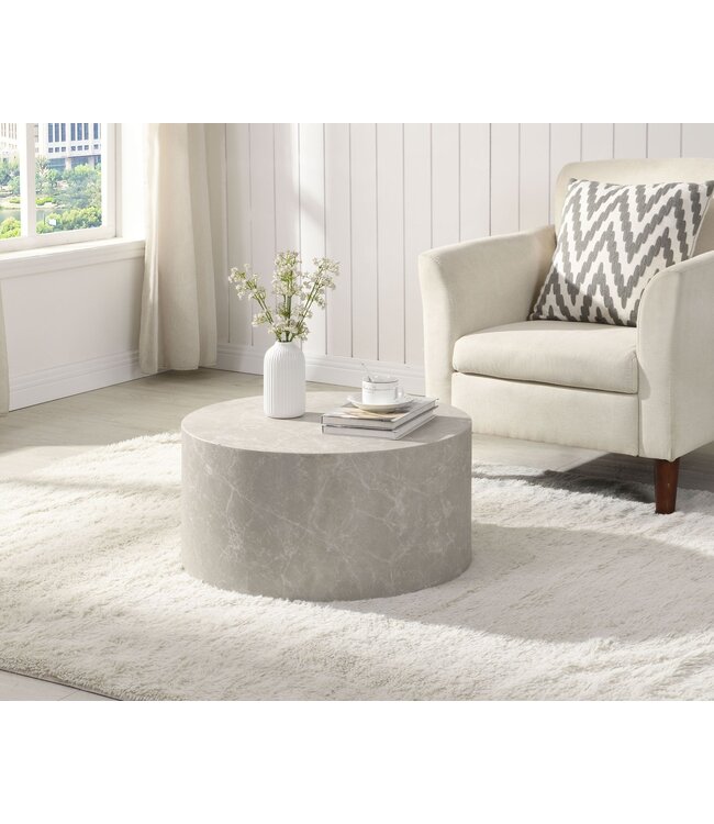 Wohnling MONOBLOC salontafel 60x60x30 cm in zandkleurige steenlook, ronde design salontafel, beige loungebanktafel, moderne salontafel