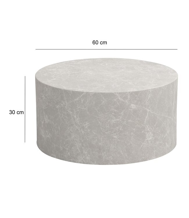 Wohnling MONOBLOC salontafel 60x60x30 cm in zandkleurige steenlook, ronde design salontafel, beige loungebanktafel, moderne salontafel
